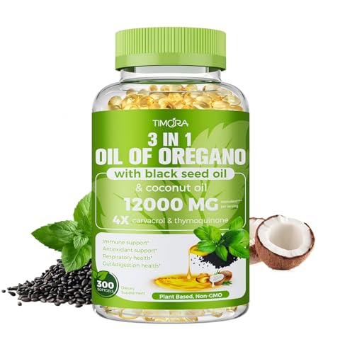 TIMORA 40:1 Oil of Oregano with Black Seed & Coconut Oil, 300 Softgels