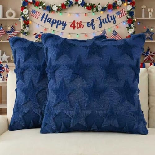 4th of July Stars Dark Blue or Red Patriotic Throw Pillow Covers, 18 x 18"