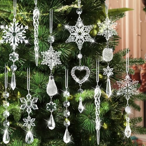 21-Piece Lapogy Plastic Crystal Look Christmas Tree Ornaments (Transparent, Snowflake)