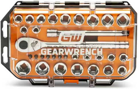 GEARWRENCH 35-Piece 3/8" Drive SAE/Metric 6-Point Mechanics Hand Tool Set with Stubby Sockets & Case