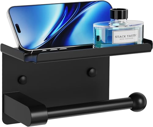 Toilet Paper Holder with Phone Storage Shelf, Matte Black Deal