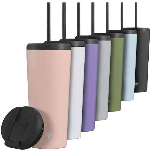 JoyJolt 24oz Vacuum Insulated Tumblers with Straw & Flip Lids 4-Pack Deal