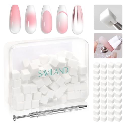 SAVILAND 100-Count Nail Art Sponges for Ombre w/ Grabbing Pen & Storage Box