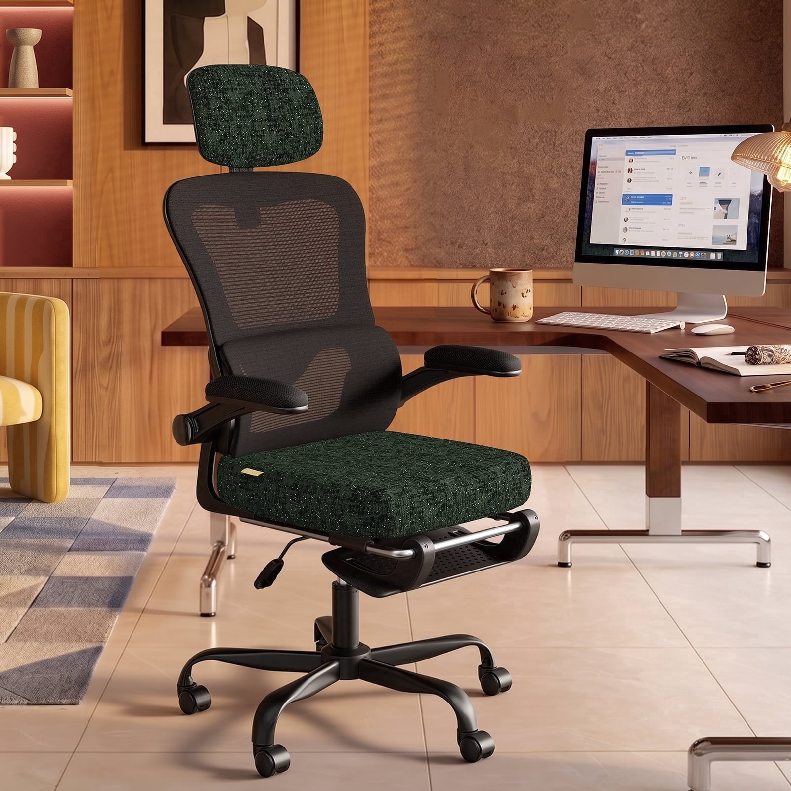 Pinmoco Ergonomic Office Chair w/ Footrest, Flip-up Arms & Lumbar Support Deal