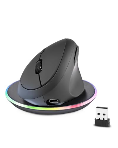 Perixx Wireless Rechargeable Ergonomic Mouse w/ Charging Pad (Black)