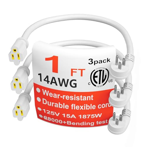 HUANCHAIN 3-Pack 1' 14 Gauge Flat Plug Extension Cords