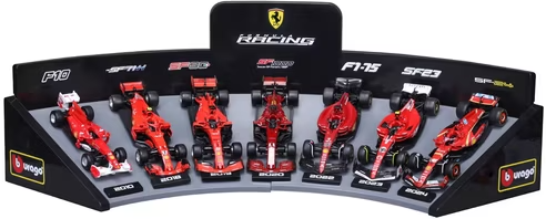 Bburago Formula Racing Ferrari 1:43 Scale Diecast Race Play Cars with Display Stand 7 Pack Deal