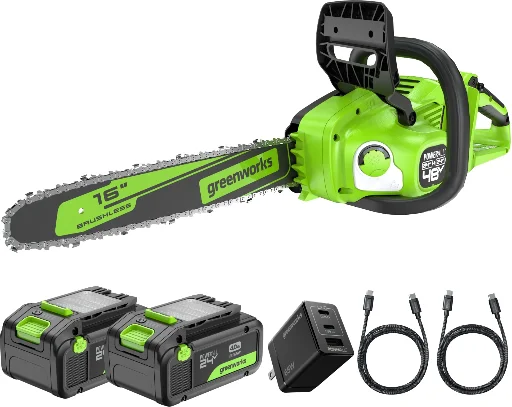 Greenworks 48V (24V x2) 16" Cordless Chainsaw w/ 2 x 4.0Ah Batteries & USB-C Charger Deal