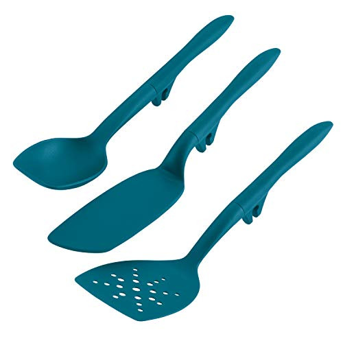 Rachael Ray Tools and Gadgets Spoon, Slotted and Solid Turners Set - 3 Piece, Teal Blue