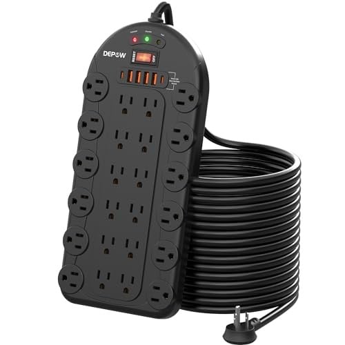 DEPOW 24 AC Outlets 6 USB (2 USB-C) 15Ft Power Strip Surge Protector (3,400 Joules)
