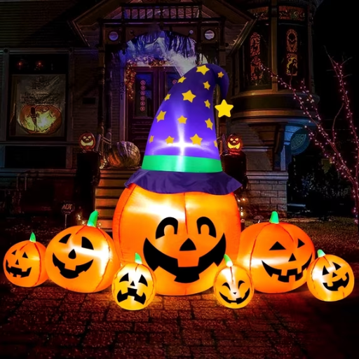 Yexmas 8.7ft Halloween Inflatables Pumpkins 7 Blow Up Decor with Witches Hat Deal