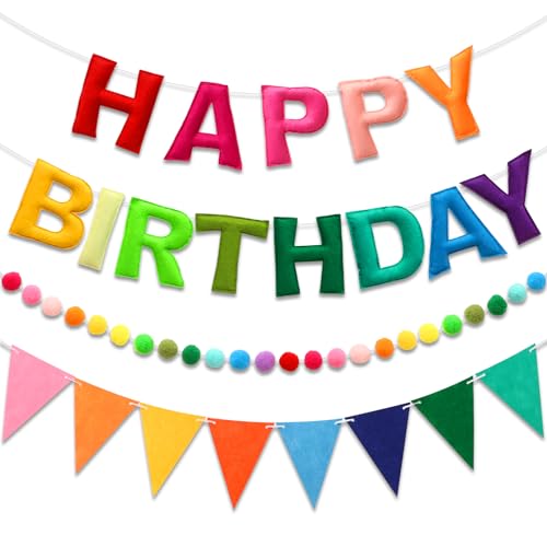 LITAUS Pre-Strung Felt Happy Birthday Banner Rainbow Garland Set Deal