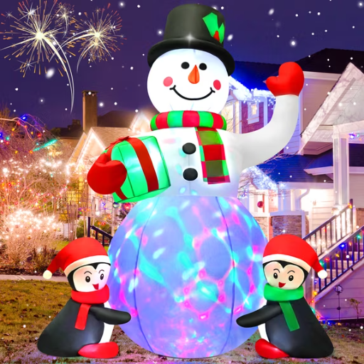 Yexmas 6.3FT Christmas Inflatable Snowman with Penguins & Gift Box