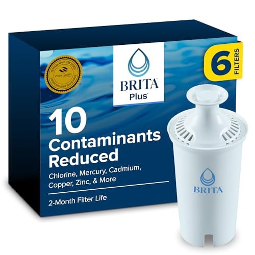 Brita Plus Water Filter, BPA-Free, High-Density Replacement Filter for Pitchers and Dispensers, 6 Filters