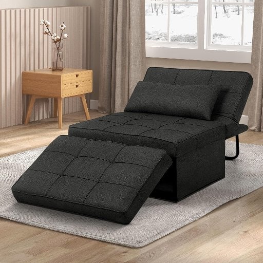 4-in-1 Ainfox Convertible Sleeper Sofa Chair (Black)