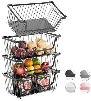 4 Pcs Stackable Wire Baskets for Pantry Organizers and Storage Deal