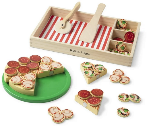 Melissa & Doug Wooden Pizza Party Play Food Set with 36 Toppings