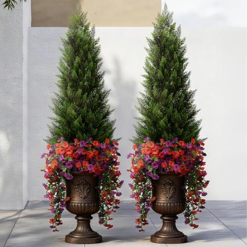 Vitalismo Artificial Cedar Topiary Shrubs 2-Pack 4' + 12-Bundle Artificial Silk Flowers Deal