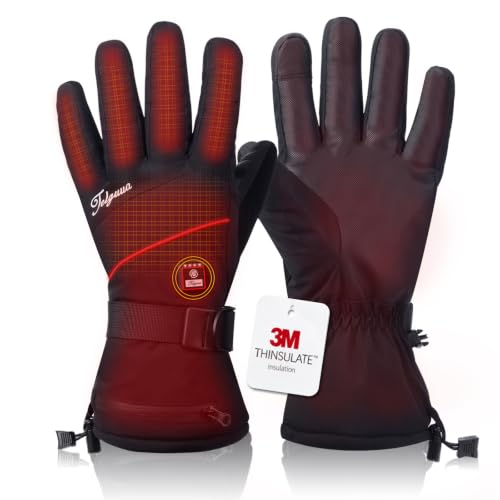 Telguua Men's or Women's Rechargeable Battery Heated Gloves with 3M Thinsulate & Touchscreen