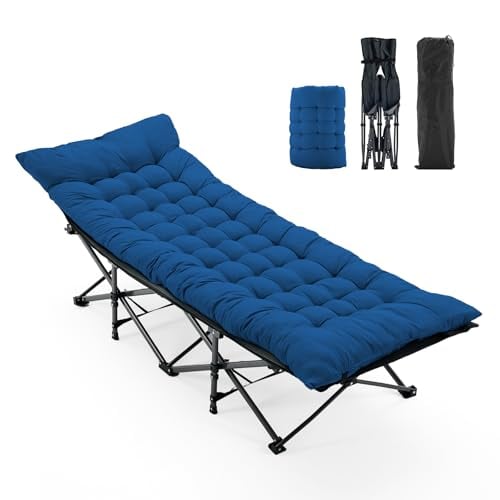 OLIXIS 74.4"x28" Folding Camping Cot w/ Cushion (blue) Deal