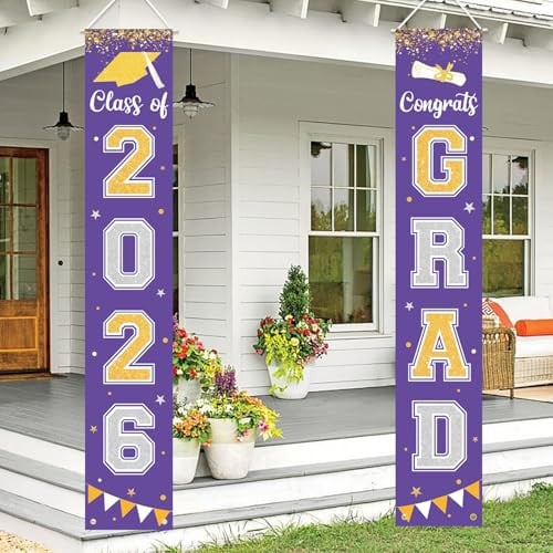 Graduation Decorations 2026 GRAD 72" Banner Purple Porch Door Sign Welcome Banner