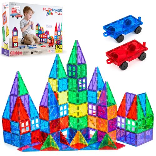 Playmags 100-Pc 3D Magnetic Tiles Building Blocks Set Deal