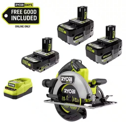 Ryobi ONE+ 18V HIGH PERFORMANCE Kit w/ (2) 4.0 Ah Batteries, 2.0 Ah Battery, Charger, & FREE ONE+ Brushless Circular Saw