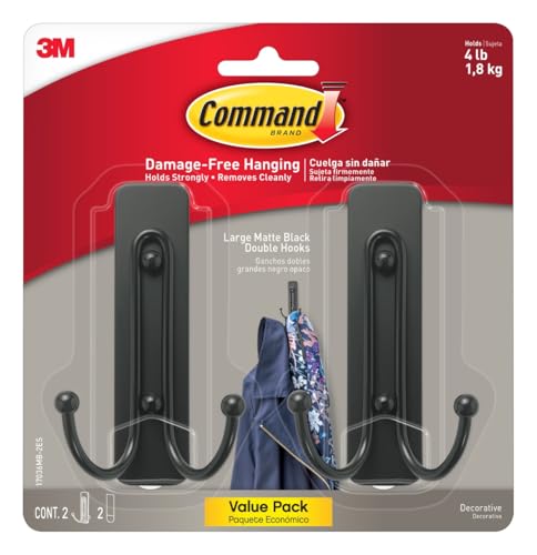 Command Large BLACK Double Hooks 2-Pack Deal