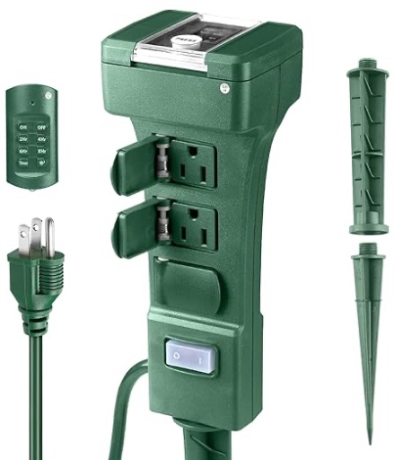 Outdoor Power Stake Timer with Remote Control