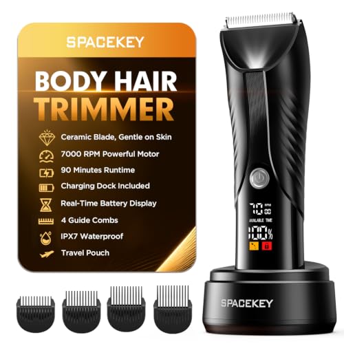 Spacekey Men's IPX7 Waterproof Groin & Body Hair Trimmer w/ LED Light & Ceramic Blade Heads