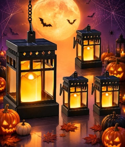 Kooper Outdoor Solar Flickering Flame Hanging Lanterns 4-Pack