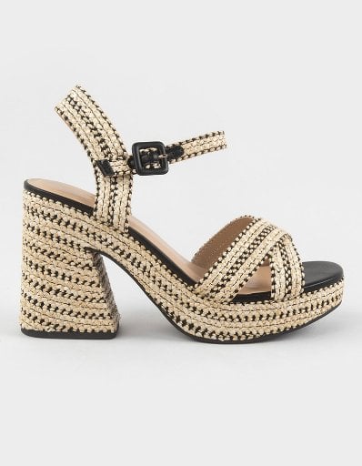 SODA Yara Raffia Women's Cross Strap Platform Heels Deal