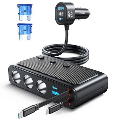 Joyroom 9-in-1 12V/24V Car Cigarette Lighter Splitter w/ 45W PD & 12W Lightning Retractable Cables
