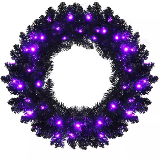 24-Inch Pre-Lit Halloween Wreath with 35 Purple LED Lights