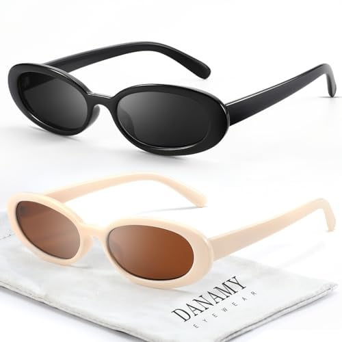 Danamy Women's Small Oval Sunglasses 2-Pack (White+Black) Deal