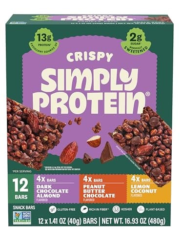 Simply Protein Crispy Vegan Protein Bars Variety Pack 12-Count