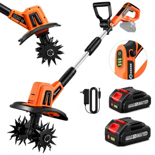 Saker 22V Cordless 3-Speed Garden Tiller/Cultivator w/ 2x 2.0Ah Batteries Deal