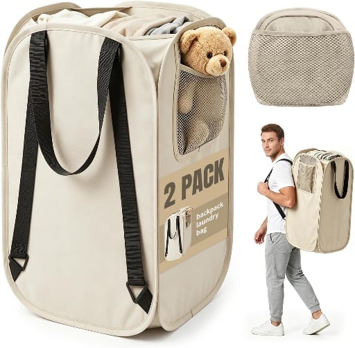 Collapsible Backpack Laundry Bag - 2 pack