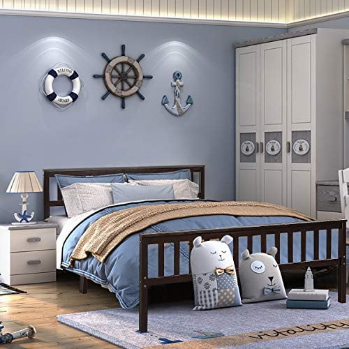 Giantex Queen Solid Pine Wood Platform Bed Frame w/ Headboard & Footboard (Espresso) Deal