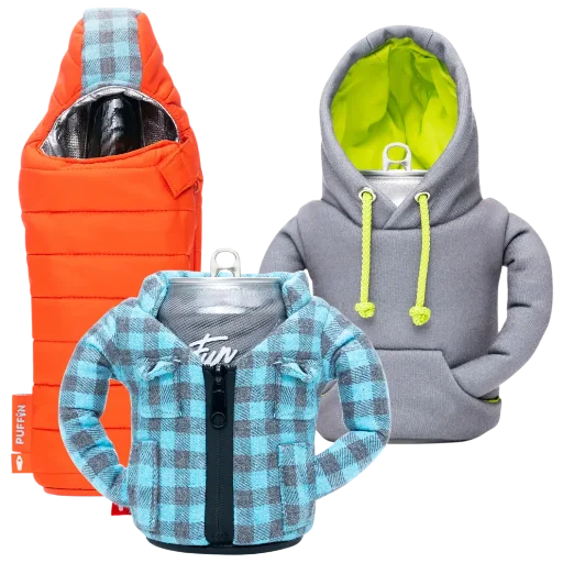 Puffin Insulated Beverage Coolers 3-Pack (Sleeping Bag, Blue Flannel, Gray Hoodie Set) Deal