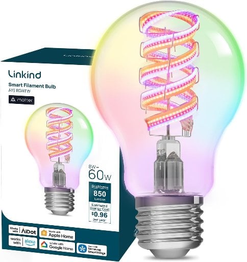 Linkind Matter A19 Smart LED Edison Light Bulb w/ 16M Colors, Tunable White, Music Sync Deal