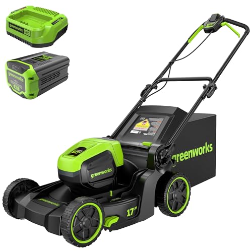 Greenworks 60V 17in Push Lawn Mower 4.0 Ah Battery and Charger