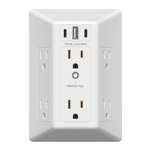 LIDER 6 Outlet Surge Extender with USB Type A/C Chargers