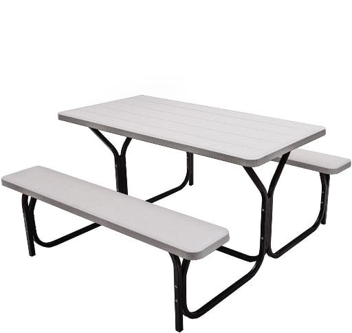 COSTWAY HDPE Outdoor Picnic Table Bench Set with Metal Base in WHITE Deal