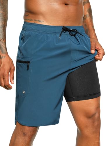SILKWORLD Men's 9" Swim Trunks w/ Compression Liner & Zipper Pockets Deal