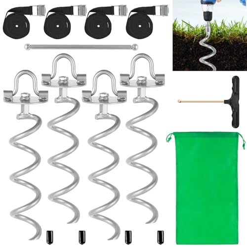MIXXIDEA Heavy Duty Metal Spiral Ground Anchors w/ 92" Straps Deal