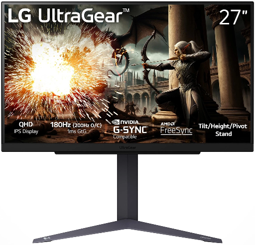 LG UltraGear 27" 1440P 180Hz/200Hz OC IPS Gaming Monitor