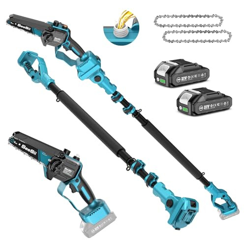 Seesii 2-in-1 6" Cordless Electric Mini Chainsaw & Pole Saw w/ 2x 21V Batteries