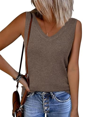 Arach&Cloz Wool Blend Double V-Neck All-Season Tank