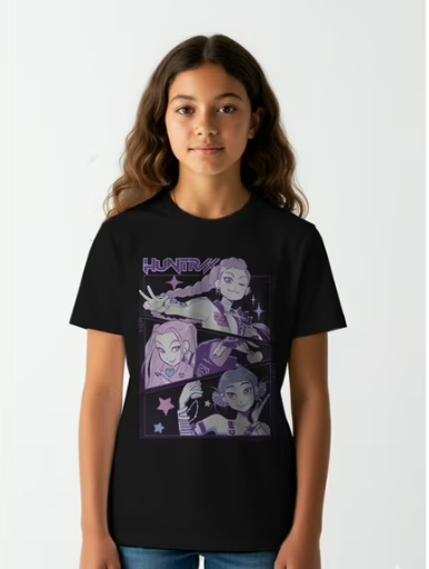 Girls Short Sleeve T-Shirt, Huntrix Group Panels, Sizes 4-16